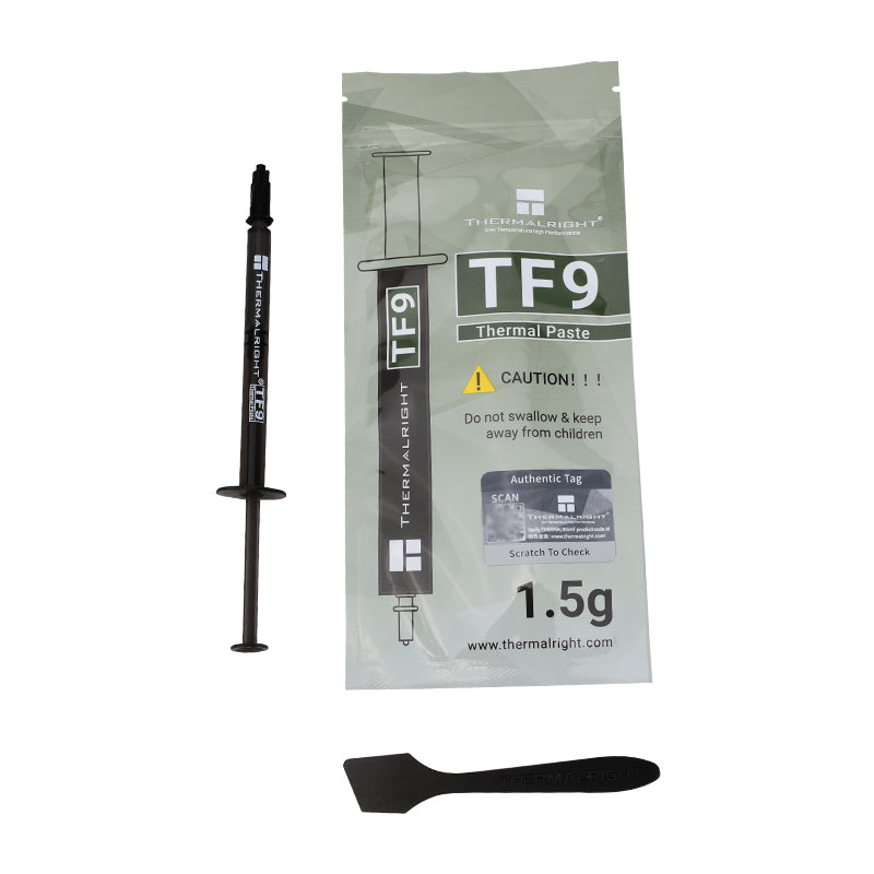 Thermalright TF9 1.5g – High-performance thermal paste with 14W/m.k conductivity, non-conductive, wide temp range (-220℃ to +380℃), and easy application.