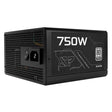 Black power supply unit with '750W' and '80+ PLus Bronze' rating on a white background