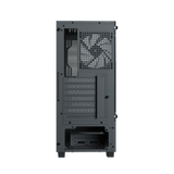 Computer case with a fan on a black background