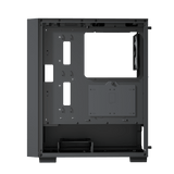 Computer case without a side panel on a black background