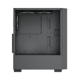 Computer case with open side panel on a white background
