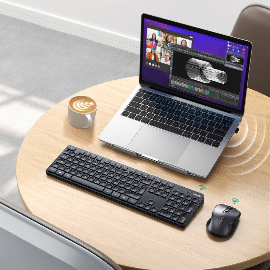UGREEN Wireless Keyboard and Mouse Combo,2.4GHz Ergonomic Keyboard Mouse, Compact Silent Cordless Full Size Computer Keyboard, Mouse 5 DPI Levels up to 4000, for Computer, Laptop (Arabic)