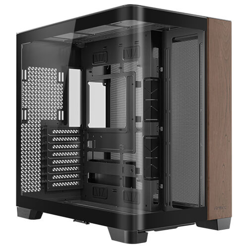 Antec C8 Curve Wood full-tower PC case with panoramic curved glass and dual-chamber cooling