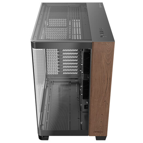 Antec C8 Curve Wood full-tower PC case with panoramic curved glass and dual-chamber cooling