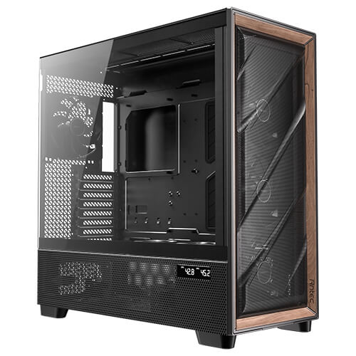 Antec FLUX PRO full tower case supporting E-ATX to ITX motherboards, with tempered glass panels, 6 included PWM fans, up to 420mm radiator support