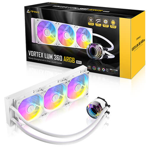 ANTEC Vortex Lum 360 ARGB AIO CPU Cooler (Black-White) with LED Fan Intel: LGA 115X/1200/1700/20XX/1851 AMD: AM3/AM4/AM5/TR4