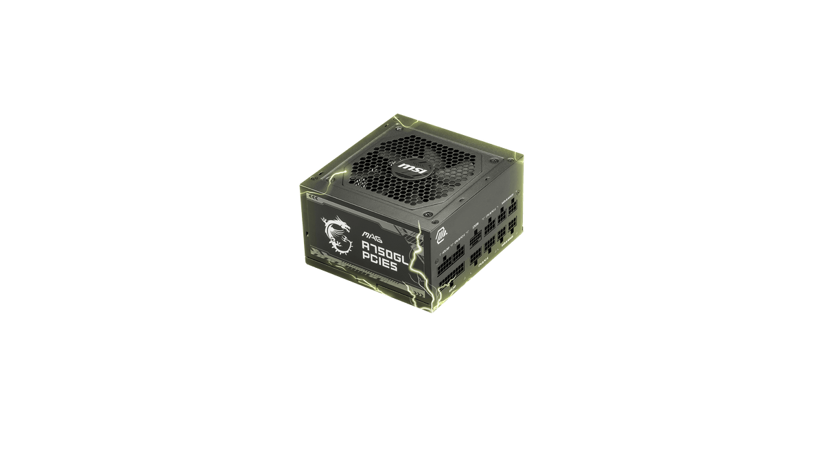 MSI MAG A750GL PCIE5 750W 80 Gold Full Modular ATX 3.1 PCIe 5.1 16 دبوسًا 450 واط 120 مم FDB مروحة