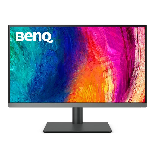 BenQ monitor with colorful abstract display on a white background