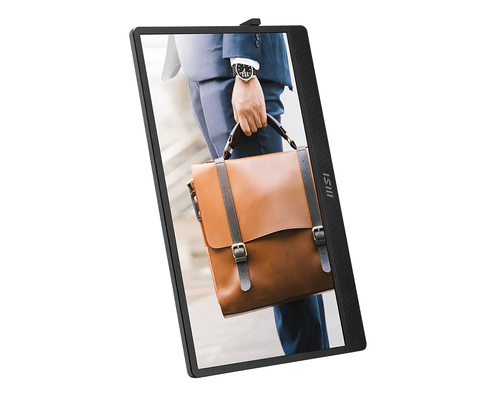 Smart mirror displaying an image of a person holding a brown leather bag.
