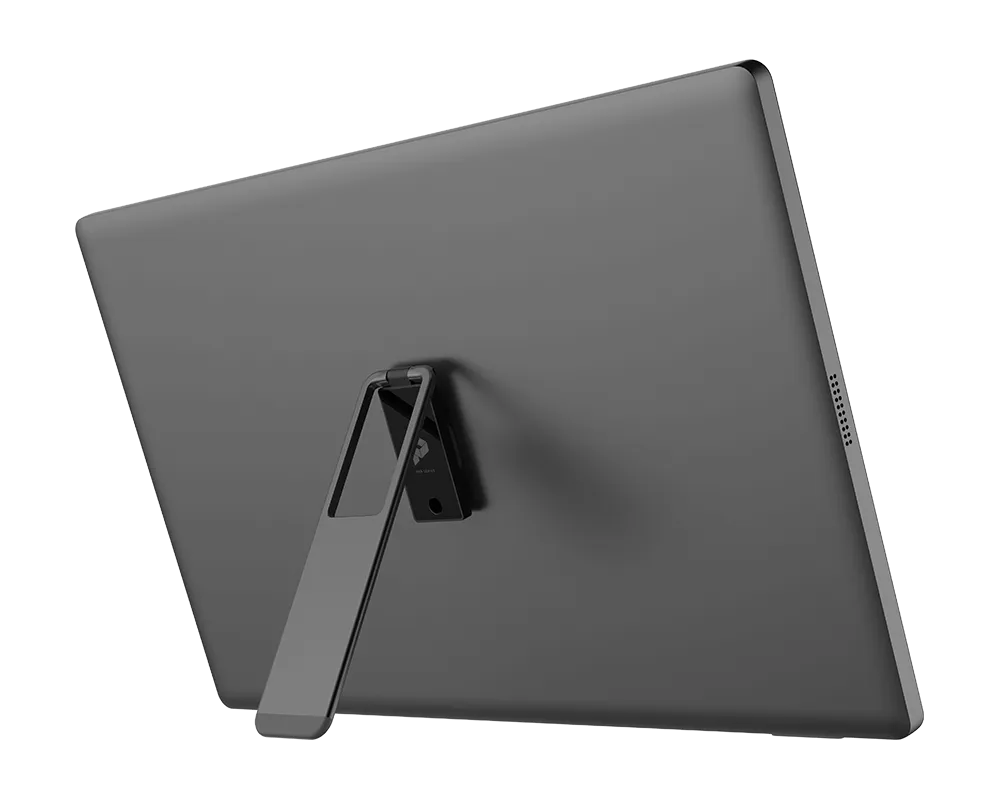 Black tablet stand on a white background