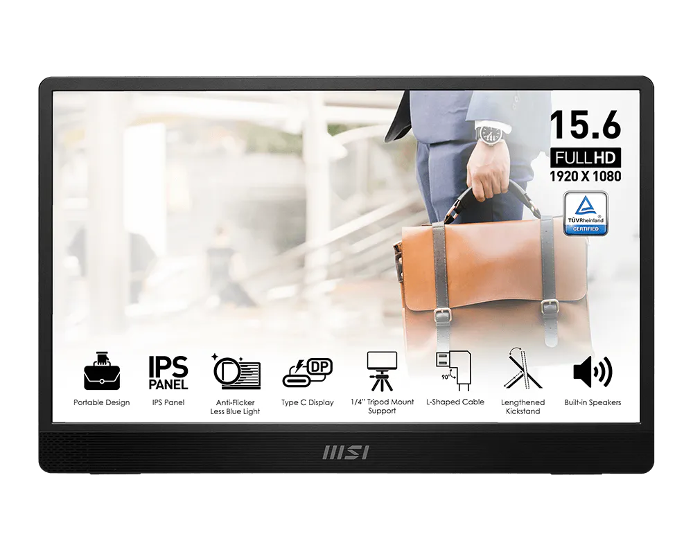 15.6-inch full HD monitor with IPS panel and various features displayed on a white background.