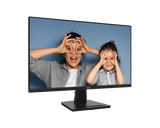 Monitor displaying two people covering their eyes with their hands on a blue background
