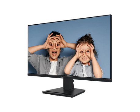 Monitor displaying two people making a 'see no evil' gesture with their hands.