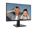 Monitor displaying two children covering their eyes with hands on a blue background