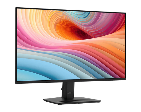 Monitor with a colorful abstract design on the screen against a white background