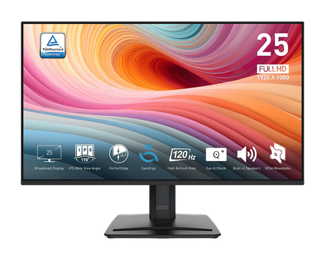 Monitor with colorful display and various features on a white background