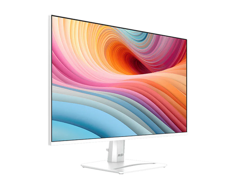 Monitor with colorful abstract design on the screen against a white background