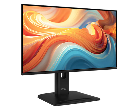 Monitor with colorful abstract display on a white background