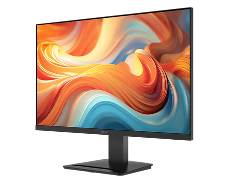 Monitor with colorful abstract design on the screen against a white background