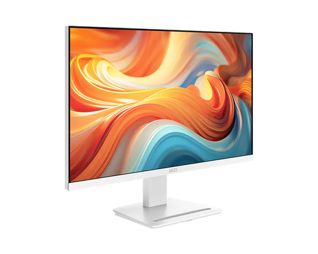 Computer monitor with colorful abstract design on the screen, white base on a white background