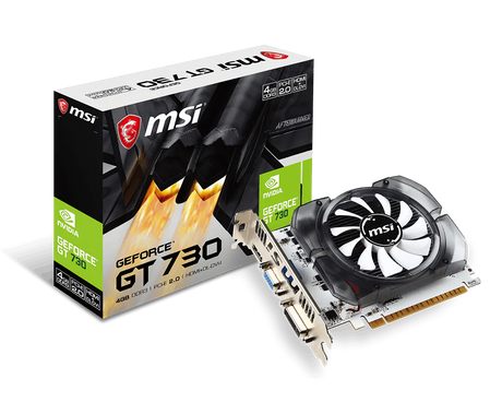 MSI GeForce GT 730 graphics card with packaging on a white background