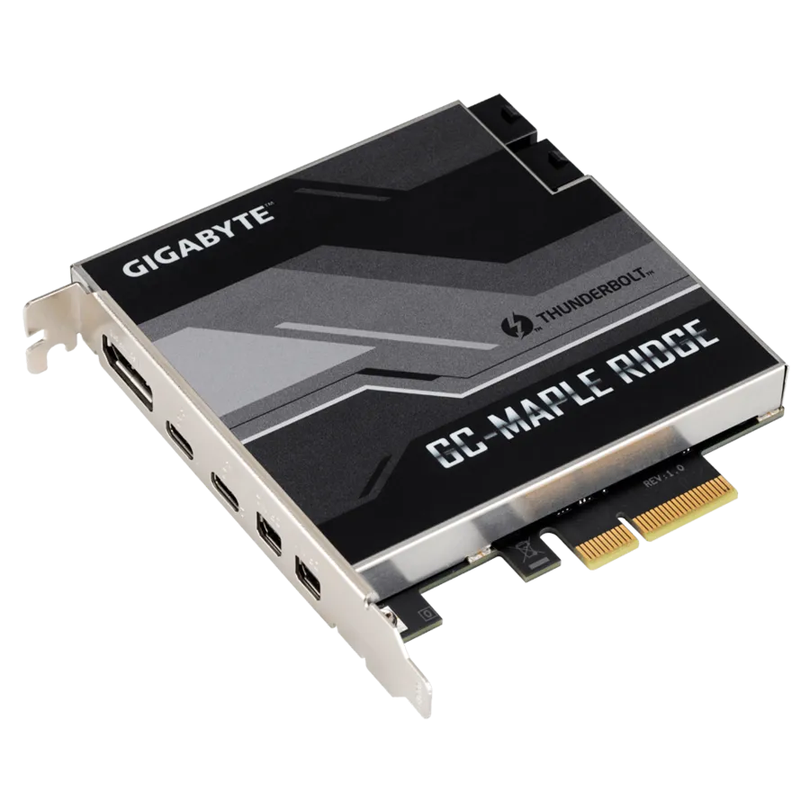 GIGABYTE GC-MAPLE RIDGE Intel Thunderbolt 4 JHL 8540 Controller 2x USB Type-C 1x DisplayPort 1.4 2x Mini DisplayPort Max Bandwidth 40 Gb/s PCIe Card