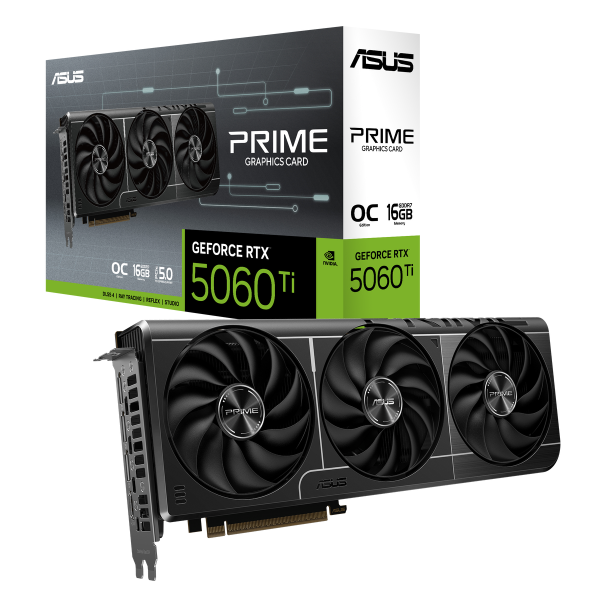 ASUS PRIME GeForce RTX 5060 Ti 16GB GDDR7 OC Edition Graphics Card PCIe 5.0 HDMI DP 2.1, 2.5-Slot, Axial-tech Fans, Dual BIOS