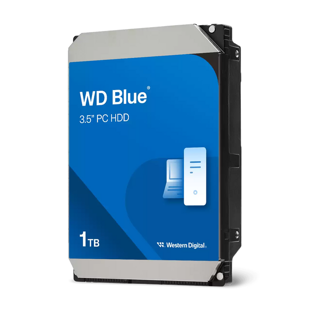 Western Digital WD Blue 1TB hard drive on a white background