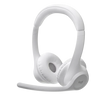 White Bluetooth headset on a white background